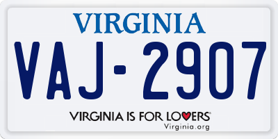 VA license plate VAJ2907