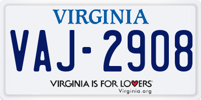 VA license plate VAJ2908