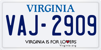 VA license plate VAJ2909