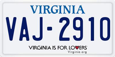 VA license plate VAJ2910