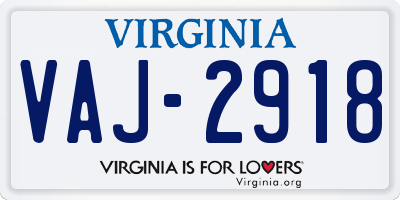 VA license plate VAJ2918