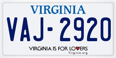 VA license plate VAJ2920
