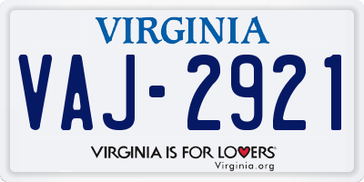 VA license plate VAJ2921