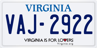 VA license plate VAJ2922