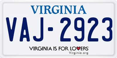 VA license plate VAJ2923
