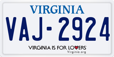 VA license plate VAJ2924