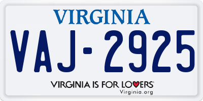 VA license plate VAJ2925