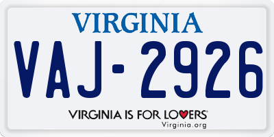 VA license plate VAJ2926