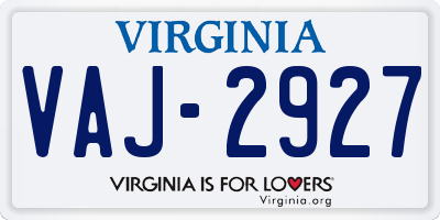 VA license plate VAJ2927