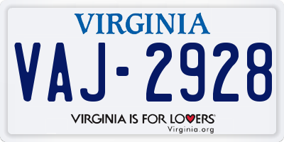 VA license plate VAJ2928