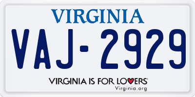 VA license plate VAJ2929
