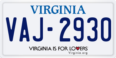 VA license plate VAJ2930