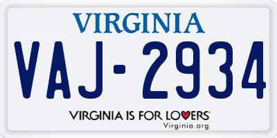 VA license plate VAJ2934