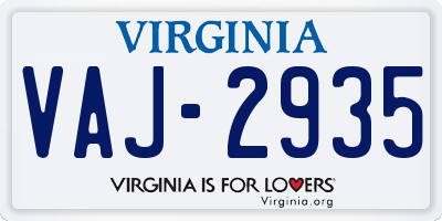 VA license plate VAJ2935