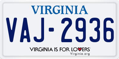 VA license plate VAJ2936