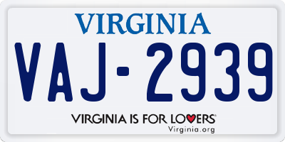 VA license plate VAJ2939