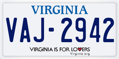 VA license plate VAJ2942