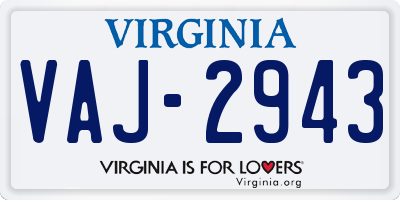VA license plate VAJ2943