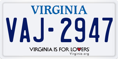 VA license plate VAJ2947