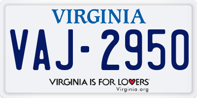 VA license plate VAJ2950