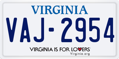 VA license plate VAJ2954