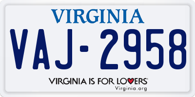 VA license plate VAJ2958