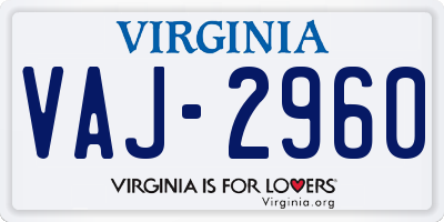 VA license plate VAJ2960