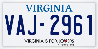 VA license plate VAJ2961