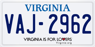 VA license plate VAJ2962