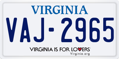 VA license plate VAJ2965