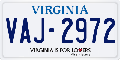 VA license plate VAJ2972