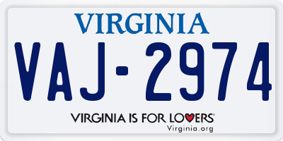 VA license plate VAJ2974