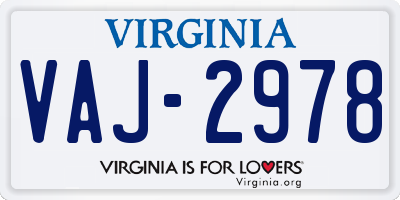 VA license plate VAJ2978