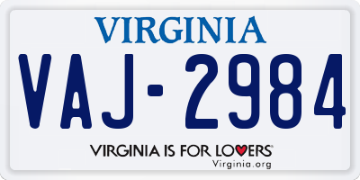 VA license plate VAJ2984