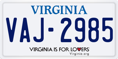 VA license plate VAJ2985