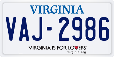 VA license plate VAJ2986