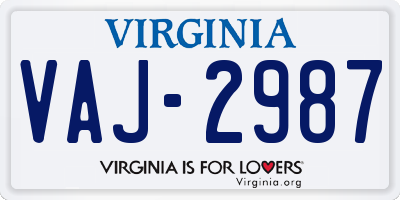 VA license plate VAJ2987