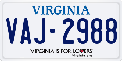 VA license plate VAJ2988