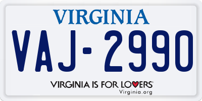 VA license plate VAJ2990