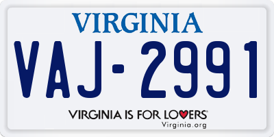 VA license plate VAJ2991