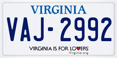 VA license plate VAJ2992