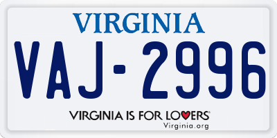 VA license plate VAJ2996