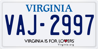 VA license plate VAJ2997