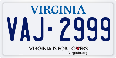 VA license plate VAJ2999