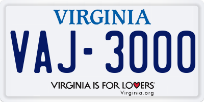 VA license plate VAJ3000