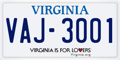 VA license plate VAJ3001