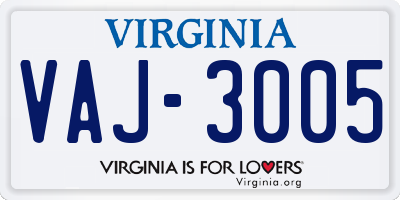 VA license plate VAJ3005