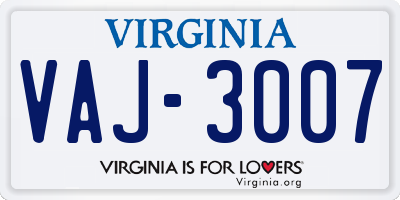 VA license plate VAJ3007