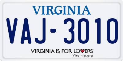 VA license plate VAJ3010