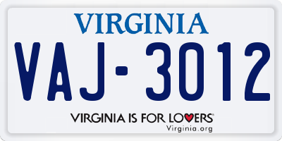 VA license plate VAJ3012